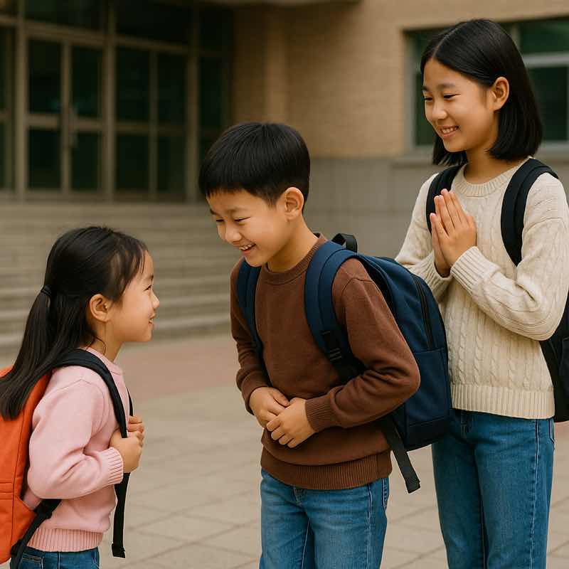 挨拶する子供たち