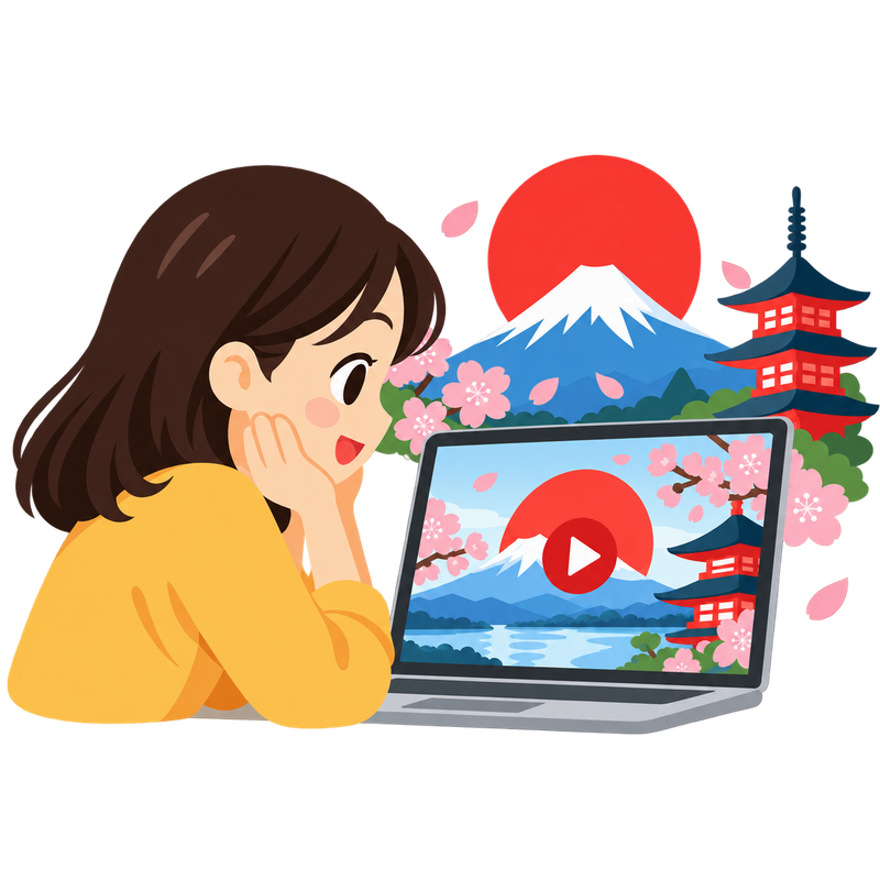 日本の動画を見る女性